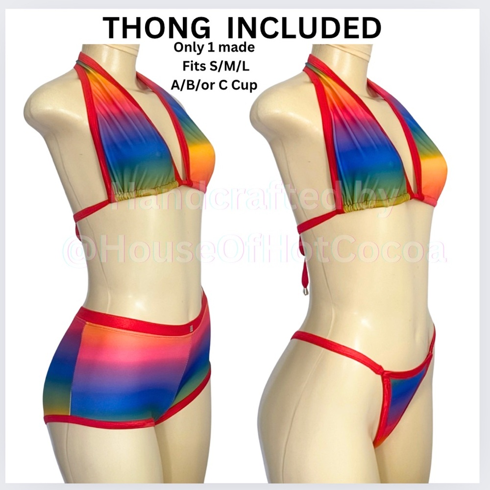 3 Piece 🏳️🌈 Shorts Set (Halter, Thong, Shorts) / SIZES: S-L / CUP: A-D cup